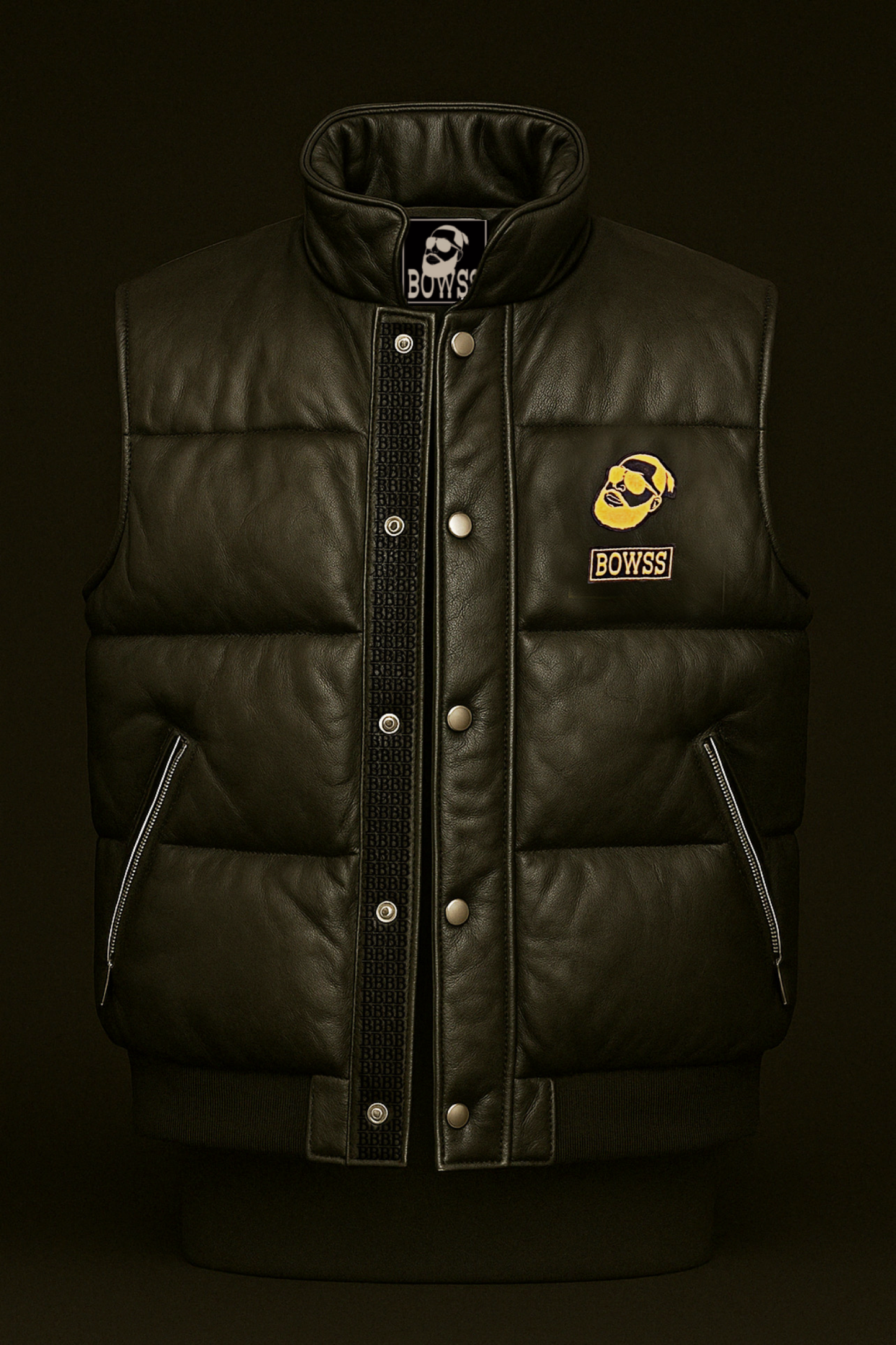 .“ALPHA NOIR” Down-Filled Leather Gilet