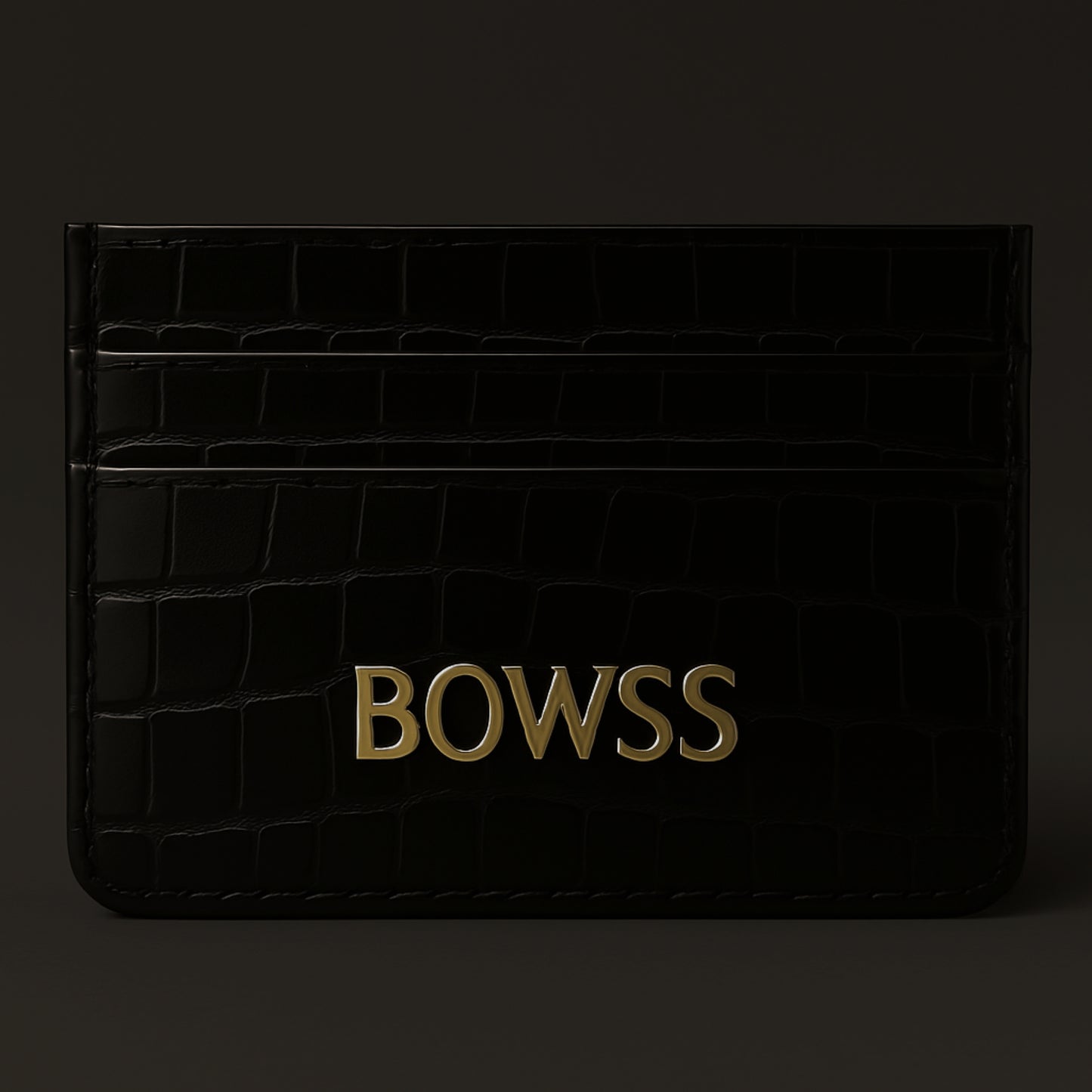 Croc Embossed Bowss Leather Cardholder Black