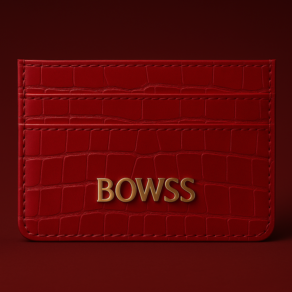 Croc Embossed Bowss Leather Cardholder Ruby Red