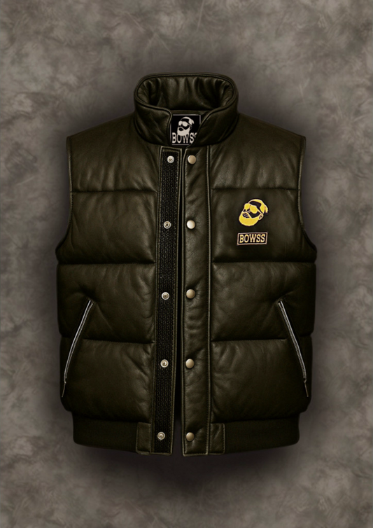 .“ALPHA NOIR” Down-Filled Leather Gilet