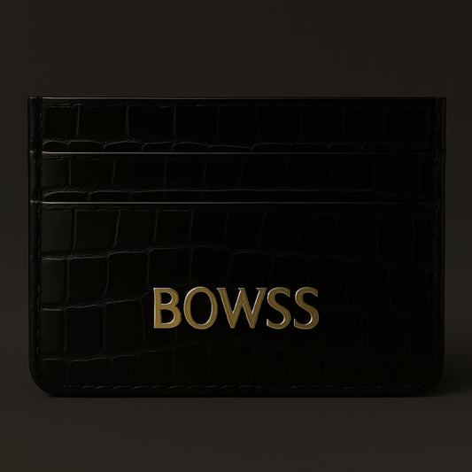 Croc Embossed Bowss Leather Cardholder Black