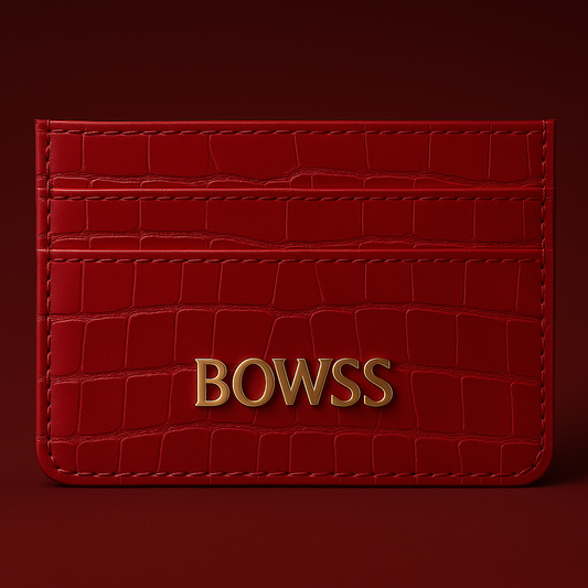 Croc Embossed Bowss Leather Cardholder Ruby Red